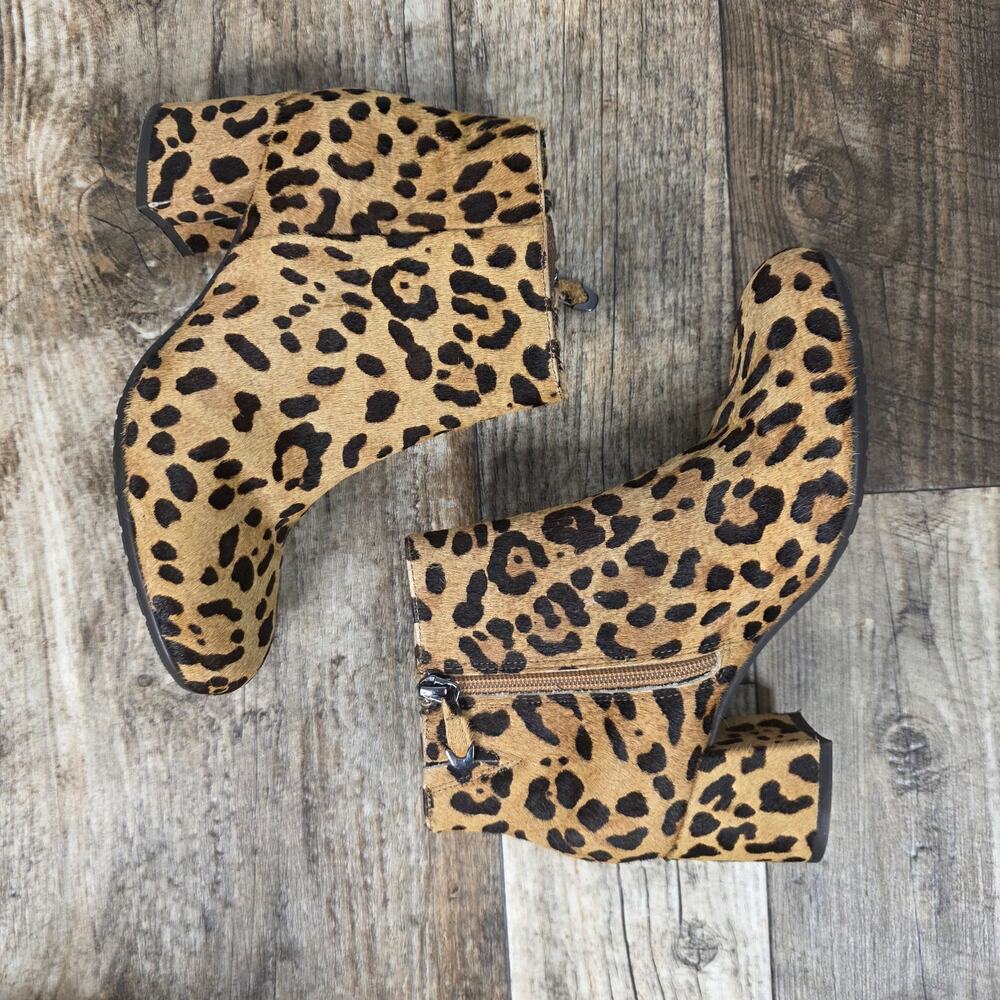 Leopard Calf Hair Ankle Boots Block Heel 90s Y2K Fall Earthies Earth Size 7 1/2 - Picture 2 of 7